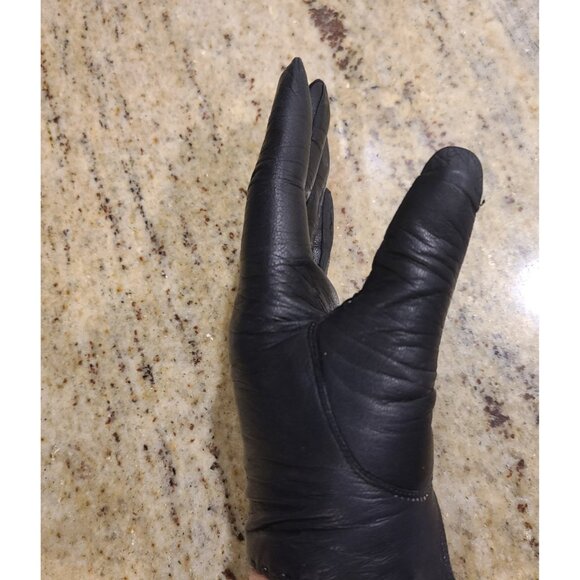 Vintage Womens Size S Black Leather Formal 7.5" Short Gloves - Picture 12 of 16